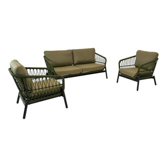 Loungeset Zavi Olive - Rope wicker - Aluminium frame - Lesli living