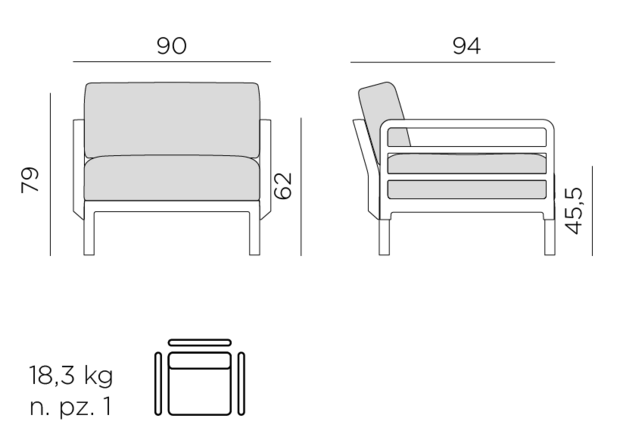 Maatvoering nardi maximo loungestoel