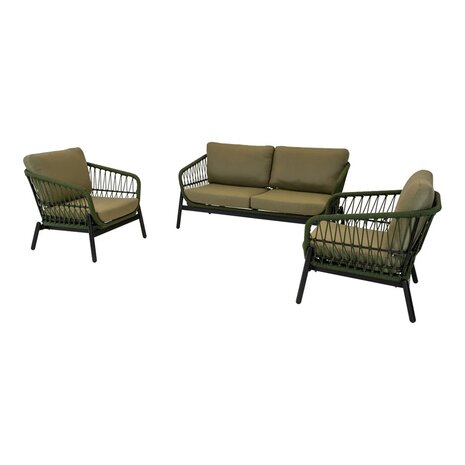 Loungeset Zavi Olive - Rope wicker - Aluminium frame - Lesli living