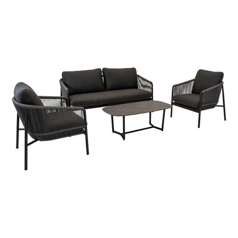 Loungeset Osaka zwart - rope wicker - gecoat aluminium frame - Lesli living