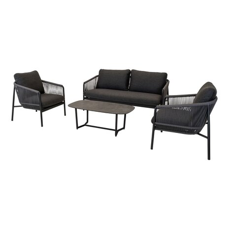 Loungeset Osaka zwart - rope wicker - gecoat aluminium frame - Lesli living